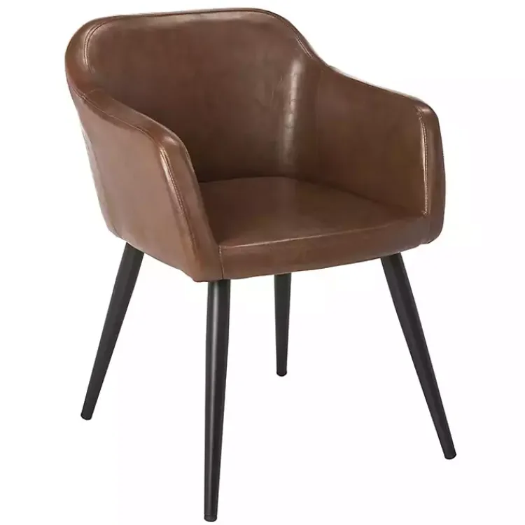 Accent Chairs-Kirklands Home Faux Leather Adalena Accent Chair Brown