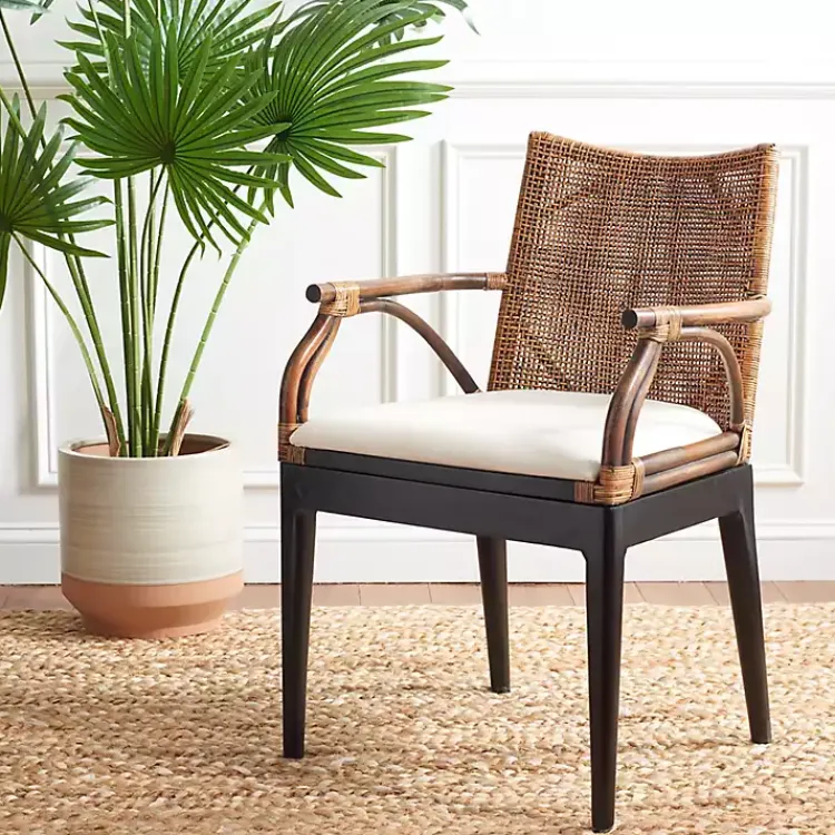 Accent Chairs-Kirklands Home Dark Rattan and Mahogany Gianni Accent Chair Brown