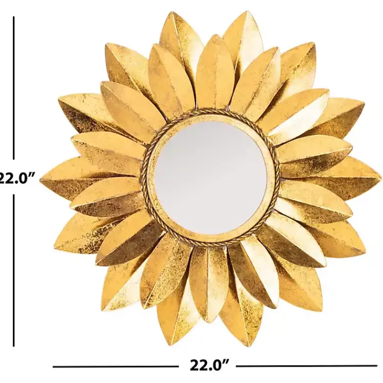 Decorative Mirrors-Kirklands Home Gold Metal Sunflower Wall Mirror