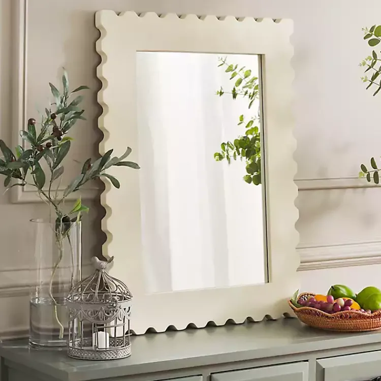 Decorative Mirrors-Kirklands Home Cream Angular Scalloped Nadia Wall Mirror White