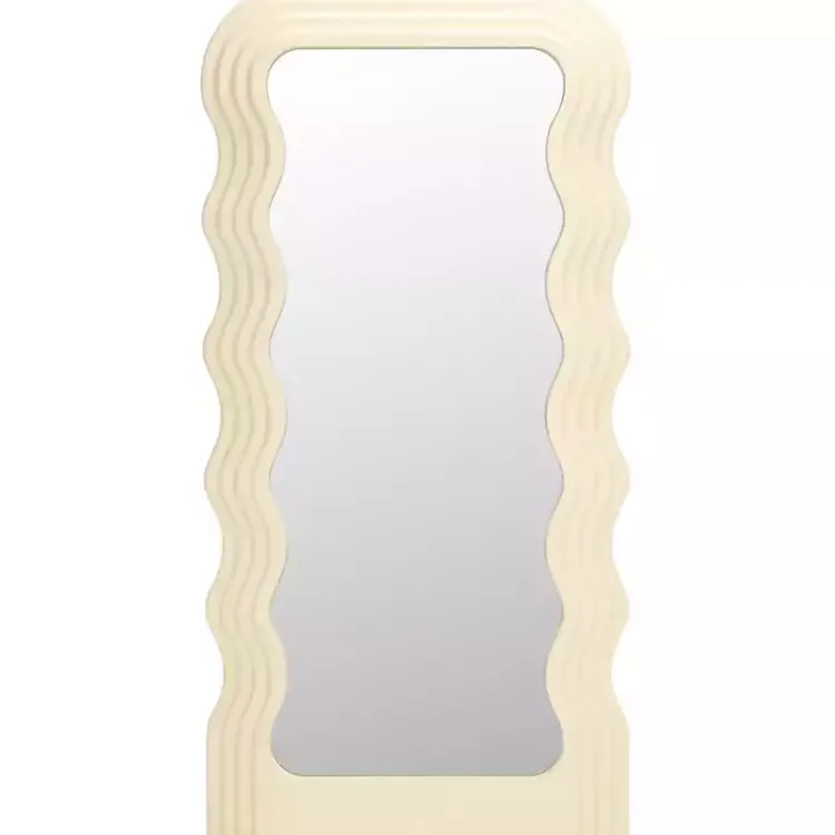Full Length & Floor Mirrors-Kirklands Home Cream Wavy Mayha Leaner Mirror White