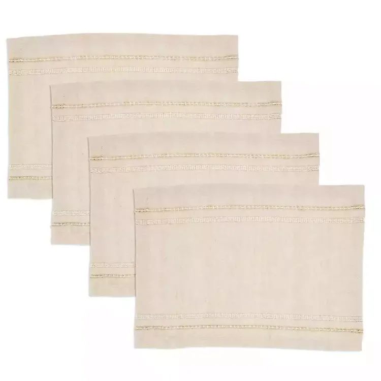 Table Linens-Kirklands Home Natural Leno Striped Placemats, Set of 4 Tan