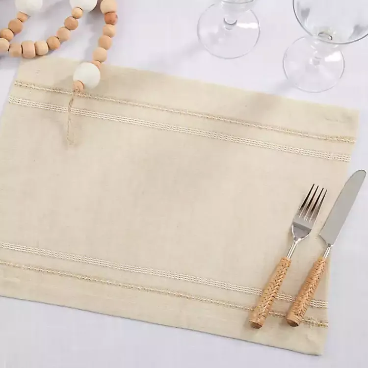 Table Linens-Kirklands Home Natural Leno Striped Placemats, Set of 4 Tan