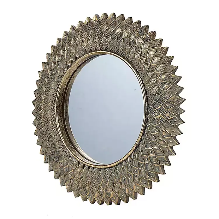 Decorative Mirrors-Kirklands Home Round Gold Textured Diamond Wall Mirror