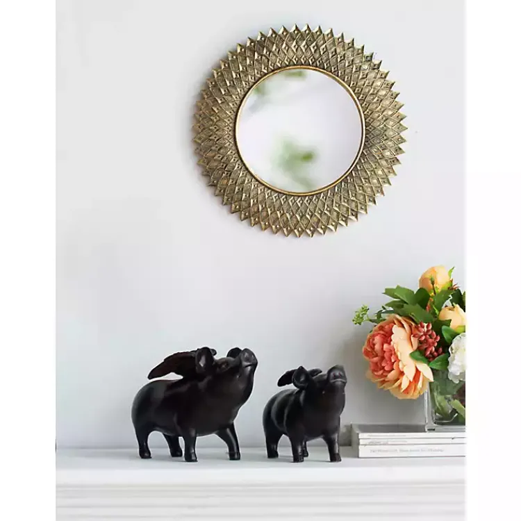 Decorative Mirrors-Kirklands Home Round Gold Textured Diamond Wall Mirror