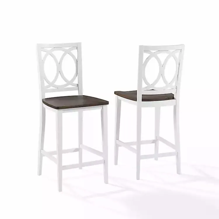 Bar Stools & Counter Height Stools-Kirklands Home White Wood Charlotte Counter Stools, Set of 2 Brown