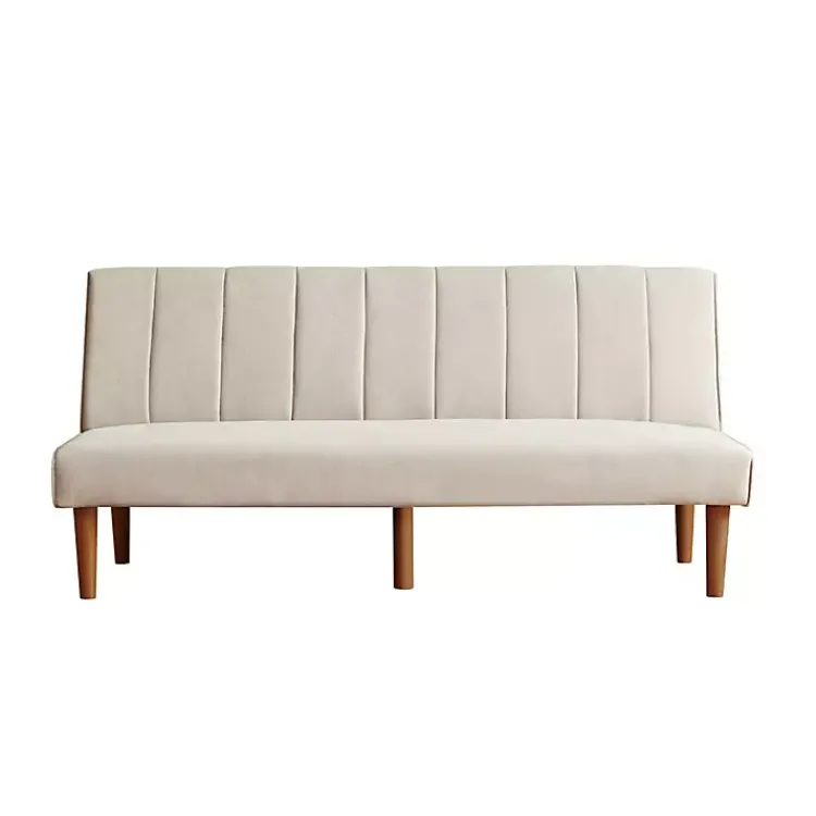 Sofas & Loveseats-Kirklands Home Neutral Woven Channel Convertible Sofa Tan