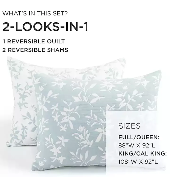 Quilts-Kirklands Home Blue Floral Reversible 3-pc. King Quilt Set