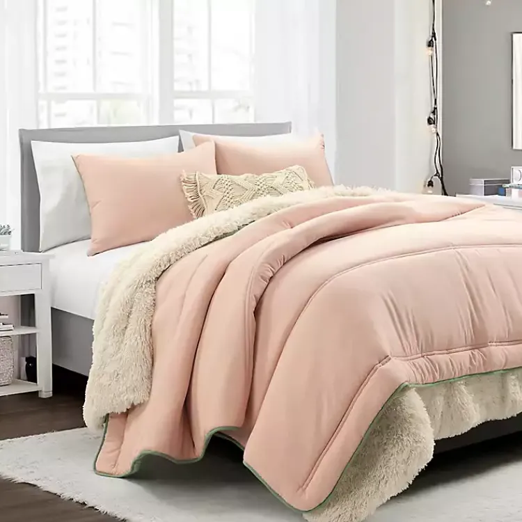 Comforters-Kirklands Home Coral & Sage Reversible 3-pc. Queen Comforter Set