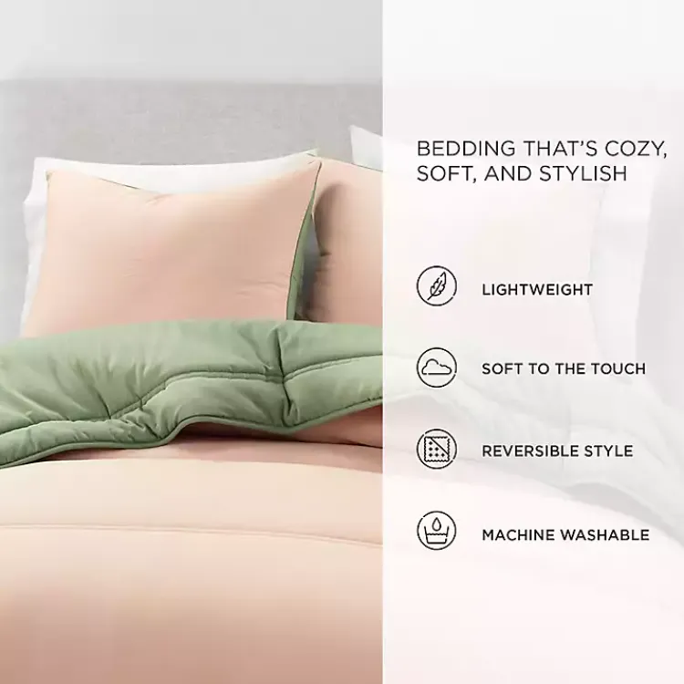 Comforters-Kirklands Home Coral & Sage Reversible 3-pc. Queen Comforter Set