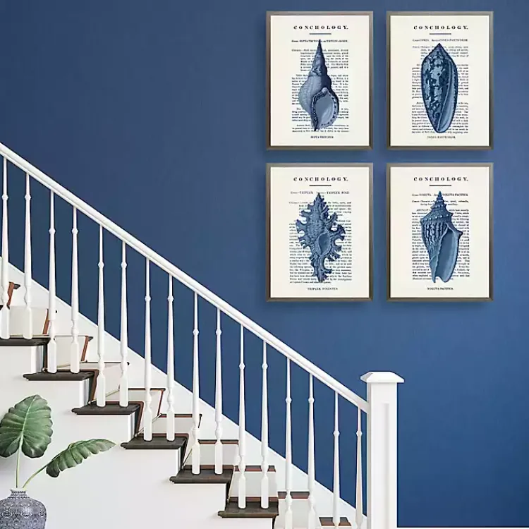 Framed Art-Kirklands Home Vintage Blue Shells Framed Art Prints, Set of 4