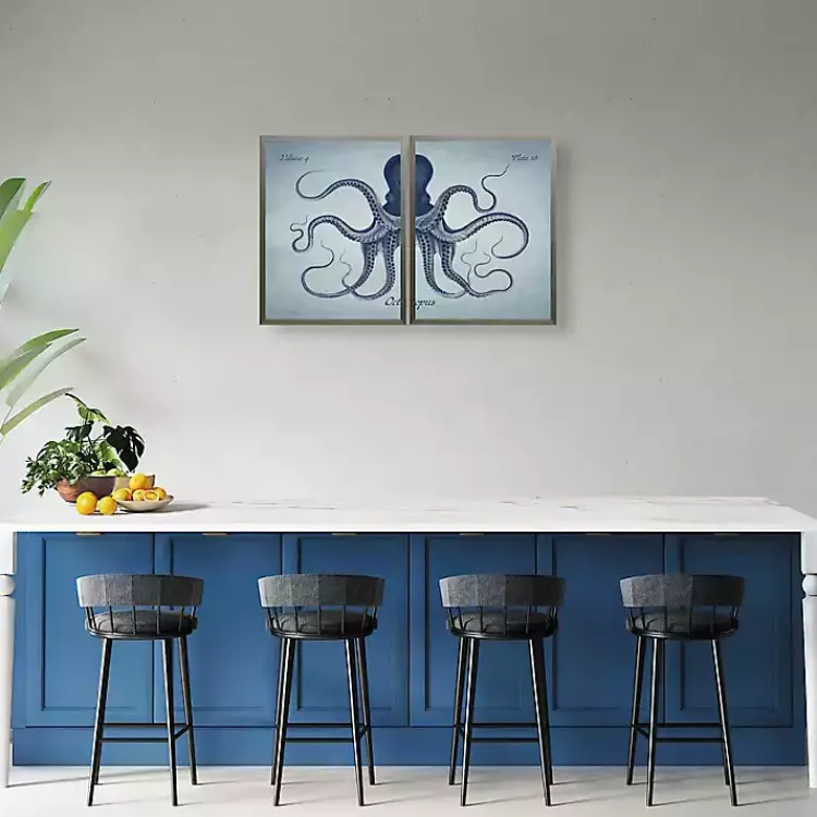 Framed Art-Kirklands Home Vintage Split Octopus Framed Art Prints, Set of 2 Blue