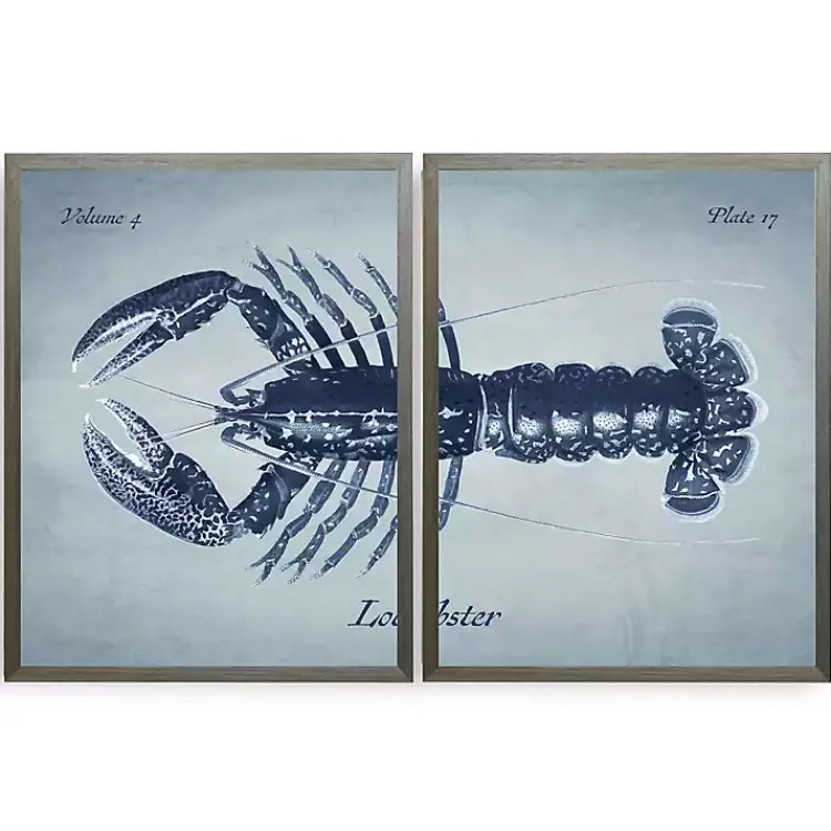 Framed Art-Kirklands Home Vintage Split Lobster Framed Art Prints, Set of 2 Blue