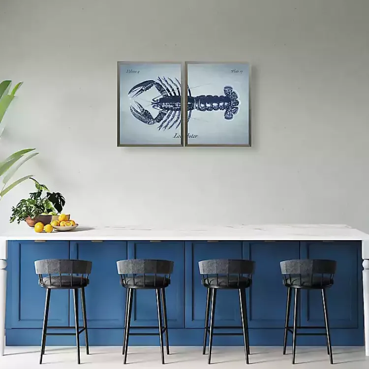 Framed Art-Kirklands Home Vintage Split Lobster Framed Art Prints, Set of 2 Blue