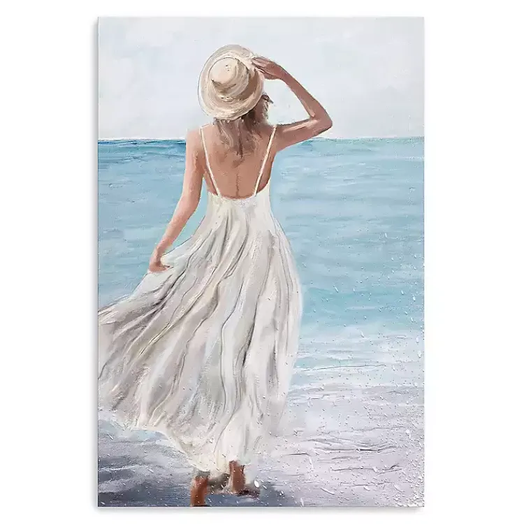 Canvas Art-Kirklands Home Coastal Woman in White Canvas Art Print, 24x36 in.