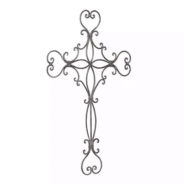 Wall Plaques-Kirklands Home Metal Scroll Cross Wall Plaque Black
