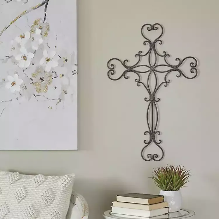 Wall Plaques-Kirklands Home Metal Scroll Cross Wall Plaque Black