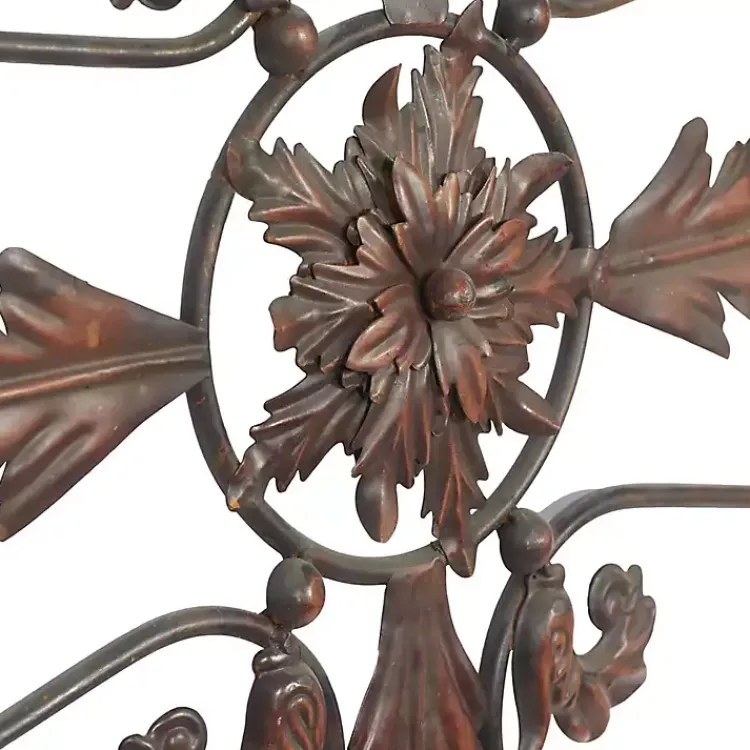 Wall Plaques-Kirklands Home Fleur De Lis Metal Cross Wall Plaque Brown