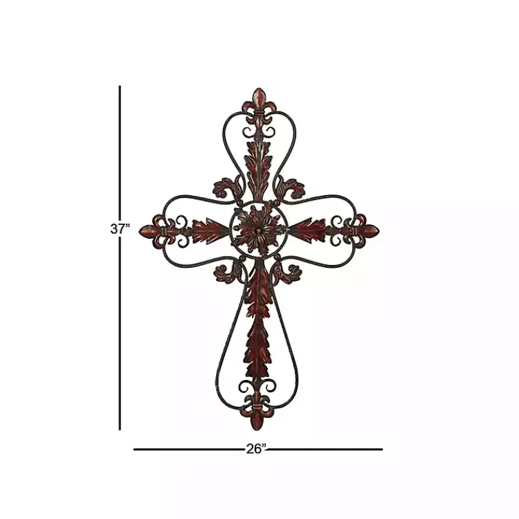 Wall Plaques-Kirklands Home Fleur De Lis Metal Cross Wall Plaque Brown