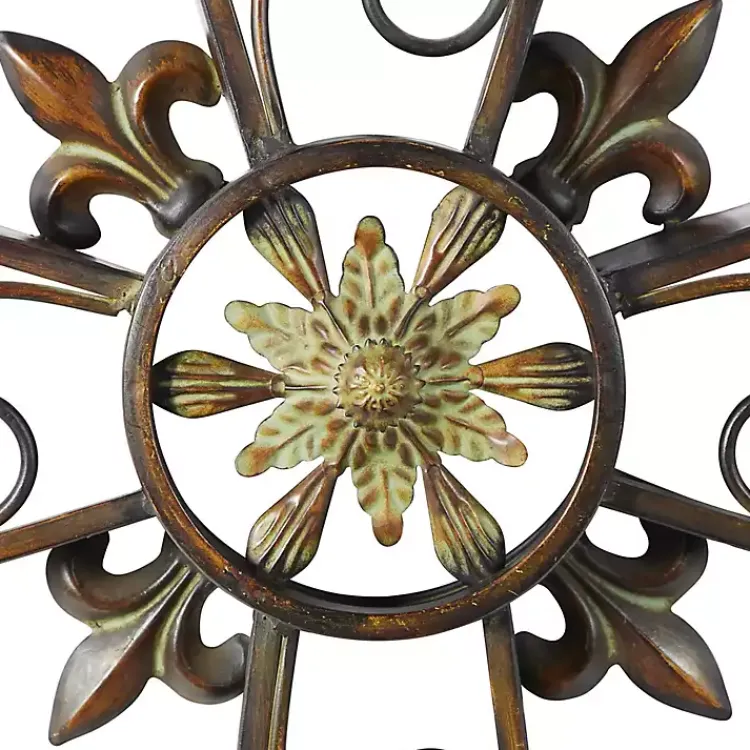Wall Plaques-Kirklands Home Fleur De Lis Traditional Metal Cross Wall Plaque Brown