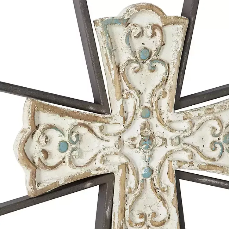 Wall Plaques-Kirklands Home White Wood and Metal Cross Wall Plaques, Set of 2