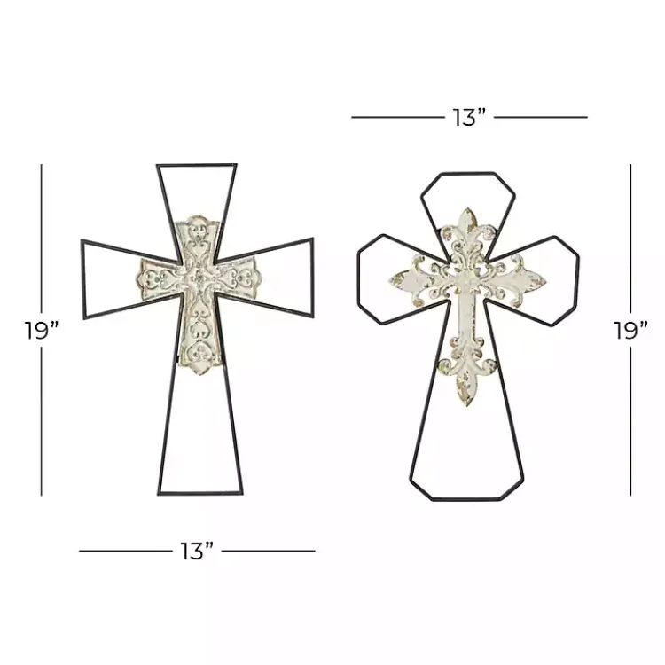Wall Plaques-Kirklands Home White Wood and Metal Cross Wall Plaques, Set of 2