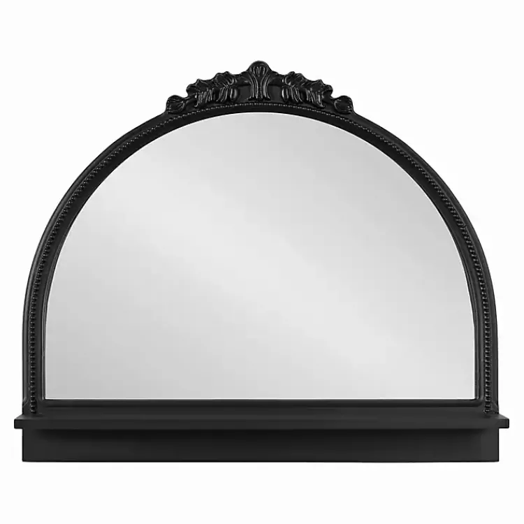 Decorative Mirrors-Kirklands Home Black Ornate Arch Wall Mirror with Shelf