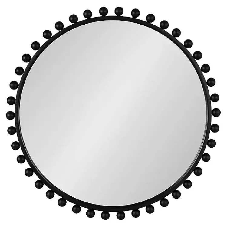 Decorative Mirrors-Kirklands Home Round Black Beaded Metal Wall Mirror