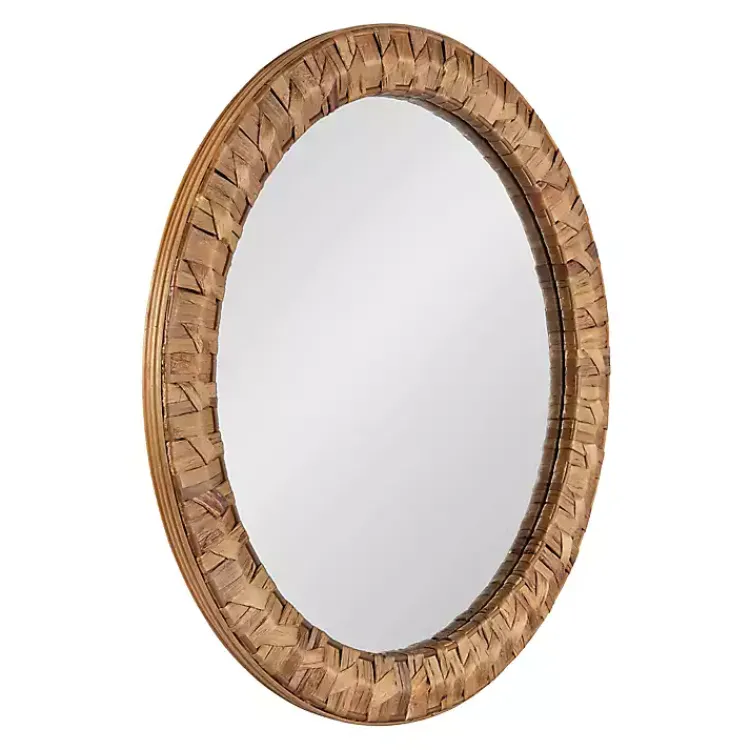 Decorative Mirrors-Kirklands Home Round Natural Woven Water Hyacinth Wall Mirror