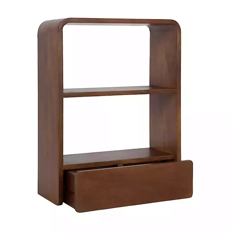 Shelves-Kirklands Home Walnut Kato Single Drawer Wall Shelf Brown