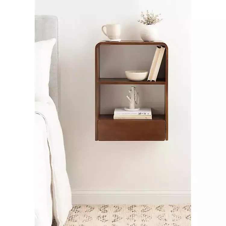 Shelves-Kirklands Home Walnut Kato Single Drawer Wall Shelf Brown