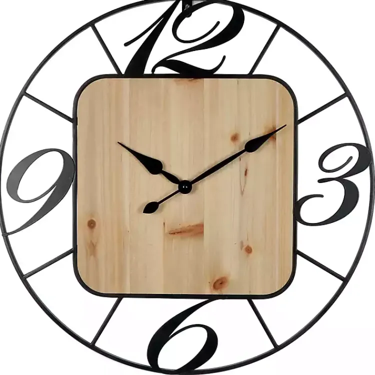 Clocks-Kirklands Home Round Metal & Square Wood Wall Clock
