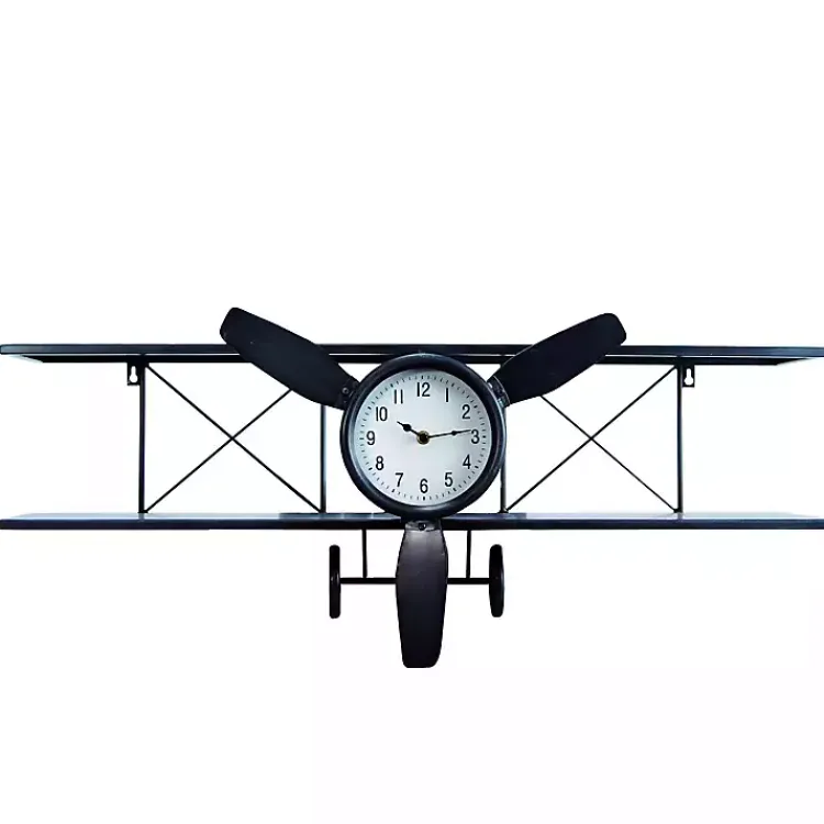 Clocks-Kirklands Home Black Metal Airplane Wall Clock