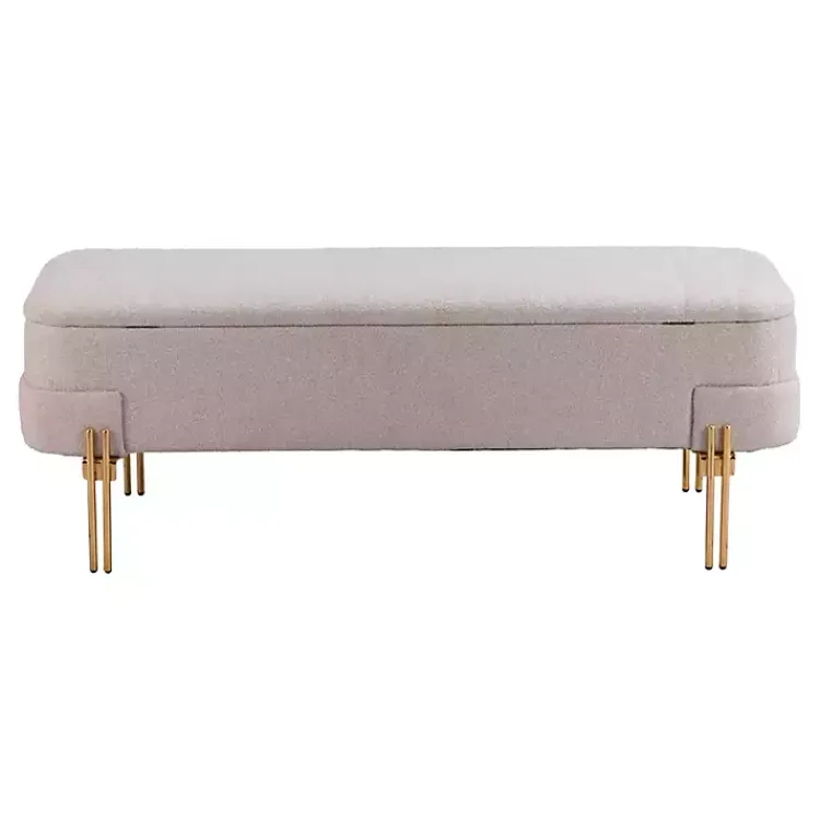 Benches & Ottomans-Kirklands Home Oatmeal Shearling Upholstered Storage Bench Tan