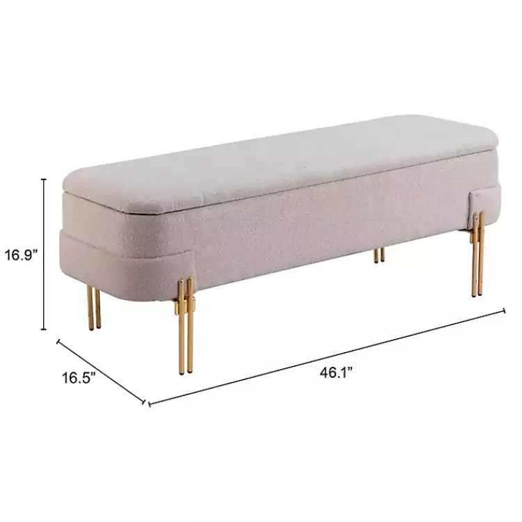 Benches & Ottomans-Kirklands Home Oatmeal Shearling Upholstered Storage Bench Tan