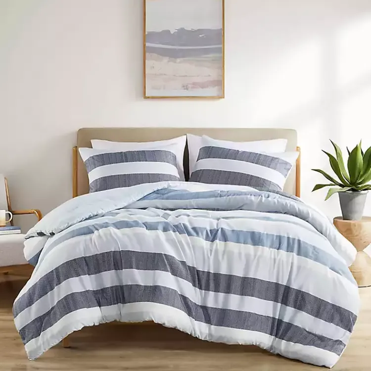 Comforters-Kirklands Home Blake Blue Stripe 2-pc. Twin/Twin XL Comforter Set