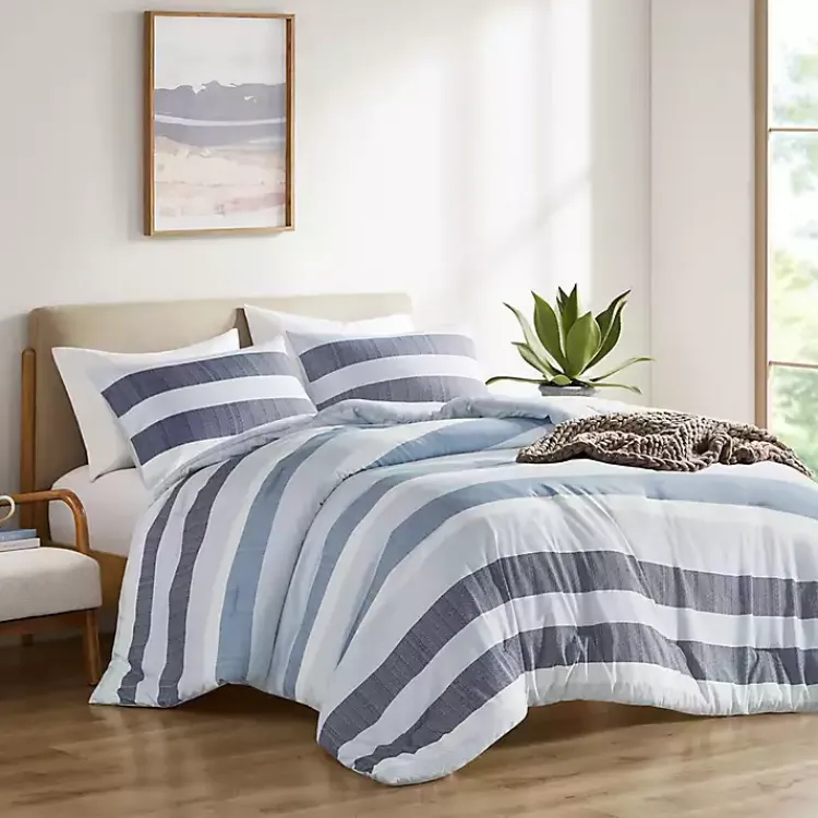 Comforters-Kirklands Home Blake Blue Stripe 3-pc. Full/Queen Comforter Set
