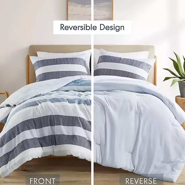 Comforters-Kirklands Home Blake Blue Stripe 3-pc. Full/Queen Comforter Set