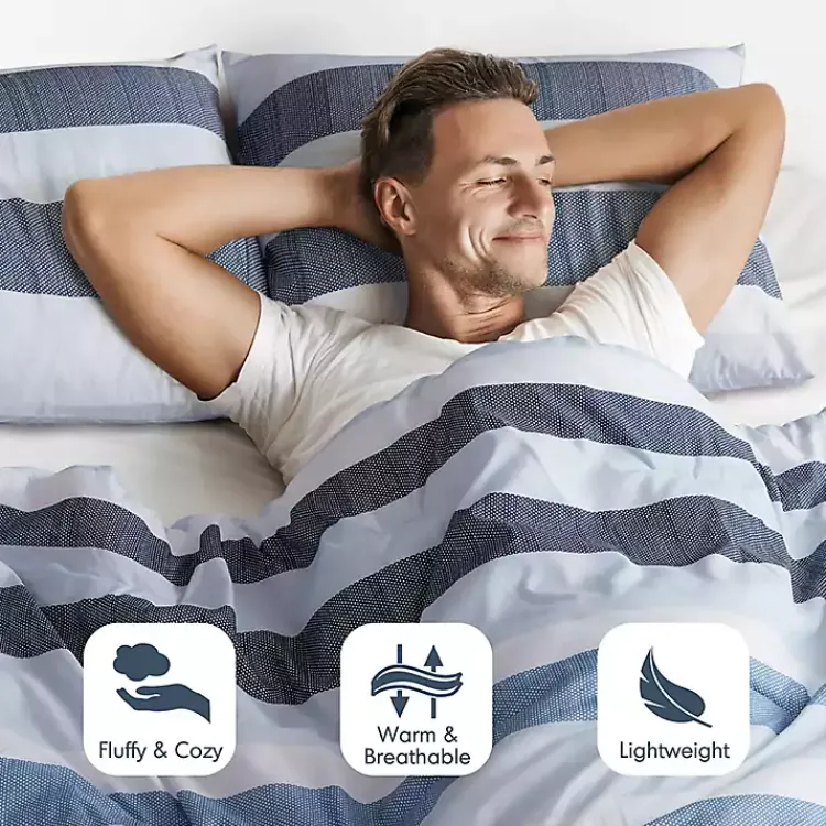 Comforters-Kirklands Home Blake Blue Stripe 3-pc. Full/Queen Comforter Set