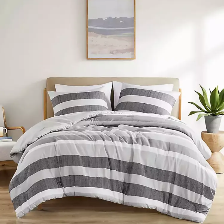 Comforters-Kirklands Home Blake Gray Stripe 2-pc. Twin/Twin XL Comforter Set