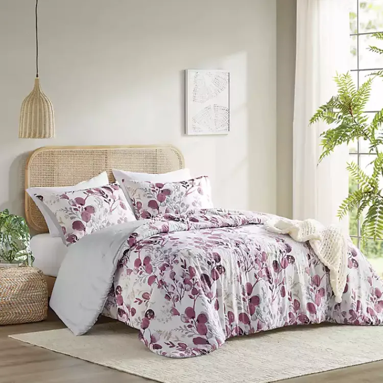 Comforters-Kirklands Home Purple Botanical 3-pc. Full/Queen Comforter Set