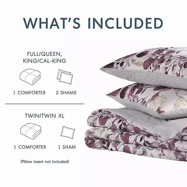 Comforters-Kirklands Home Purple Botanical 3-pc. Full/Queen Comforter Set