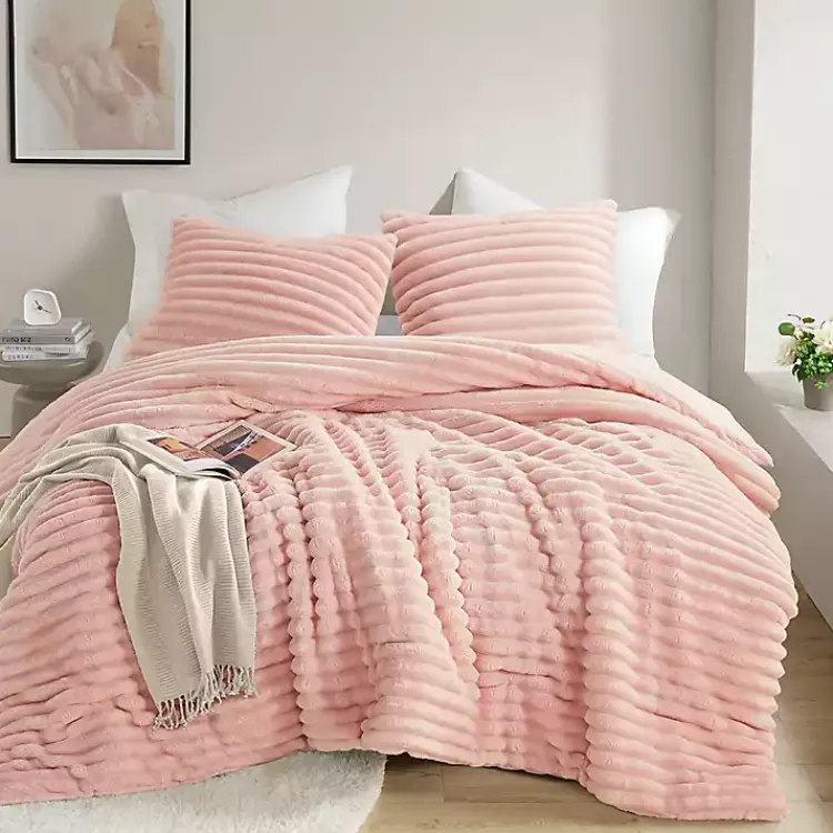 Comforters-Kirklands Home Fluffy Ribbed 3-pc. King Comforter Set Pink