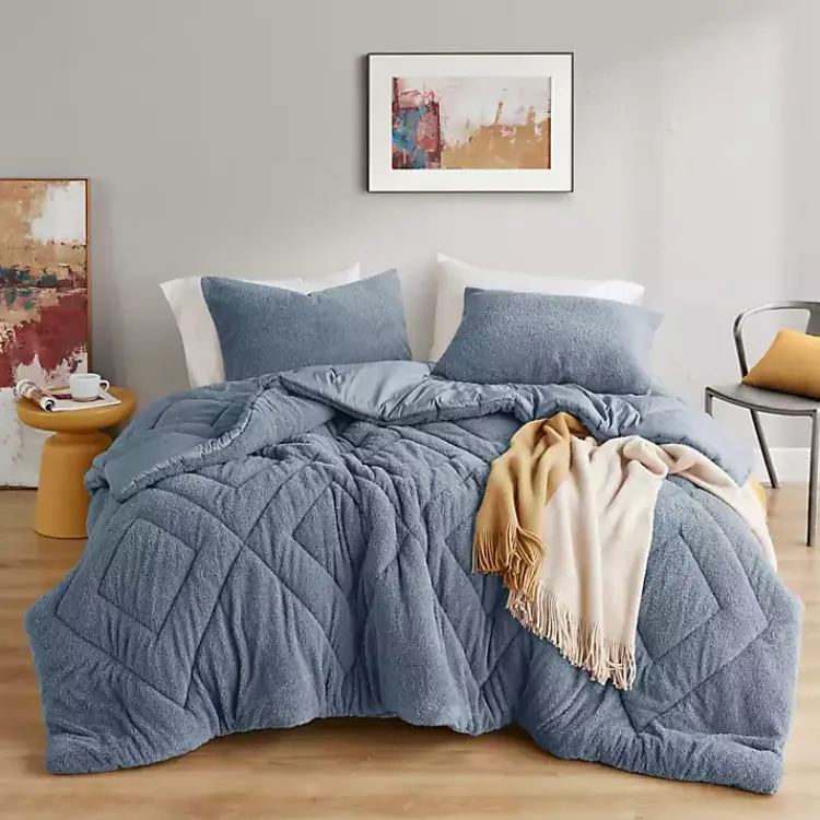 Comforters-Kirklands Home Quilted Teddy 3-pc. Full/Queen Comforter Set Blue
