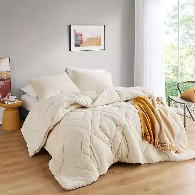 Comforters-Kirklands Home Cream Quilted Teddy 3-pc. Full/Queen Comforter Set Ivory