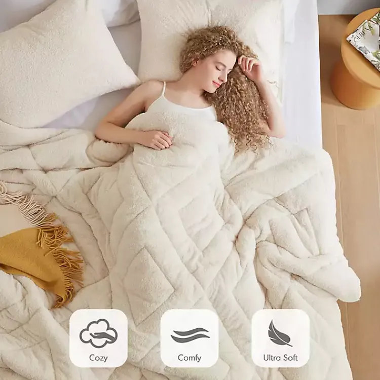 Comforters-Kirklands Home Cream Quilted Teddy 3-pc. King Comforter Set Ivory