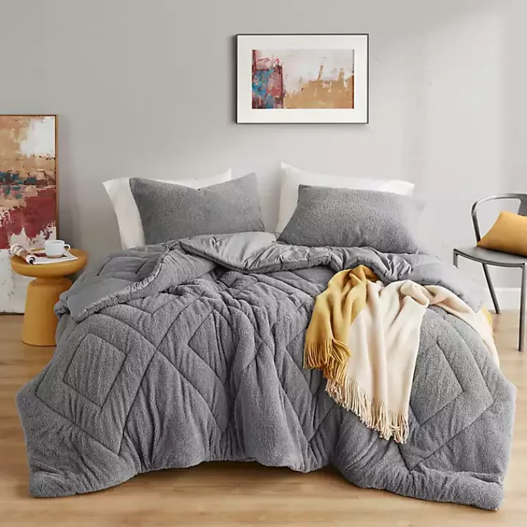 Comforters-Kirklands Home Quilted Teddy 3-pc. Full/Queen Comforter Set Gray