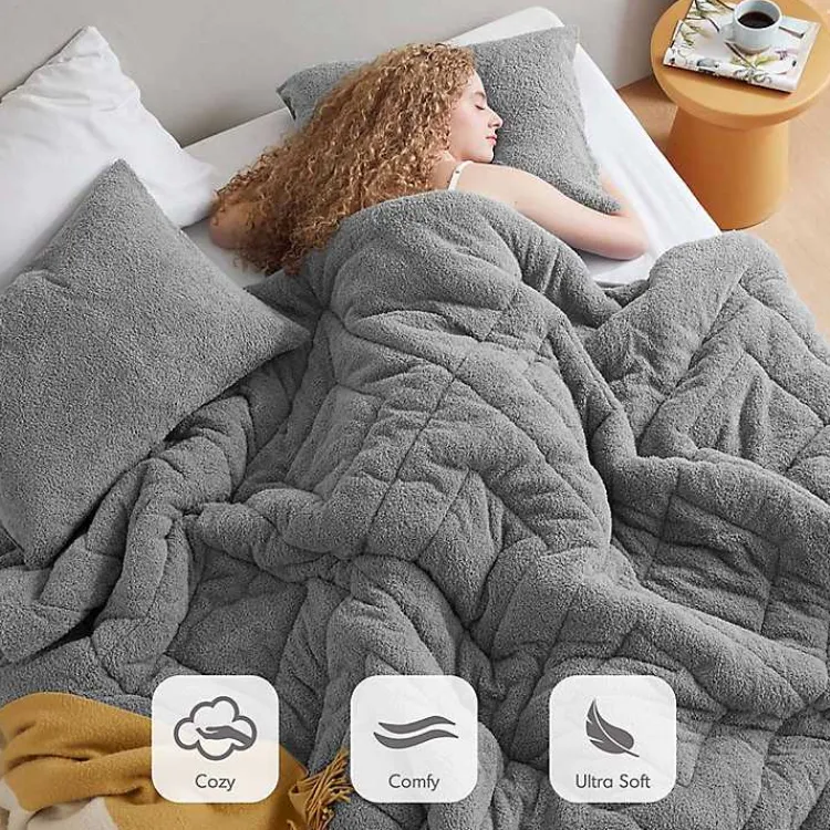 Comforters-Kirklands Home Quilted Teddy 3-pc. Full/Queen Comforter Set Gray