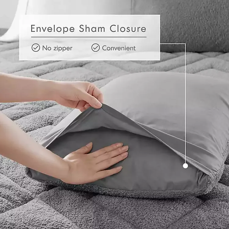 Comforters-Kirklands Home Quilted Teddy 3-pc. Full/Queen Comforter Set Gray