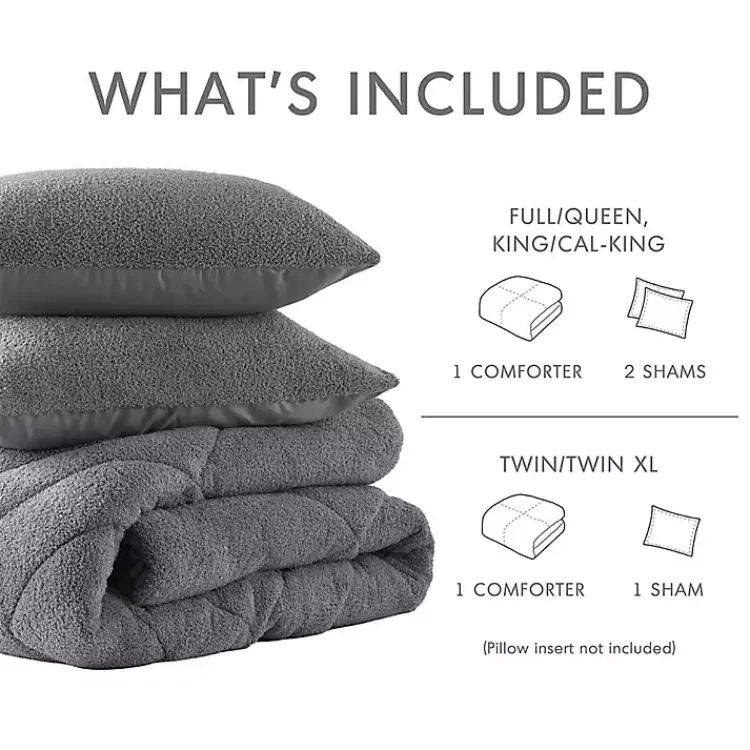 Comforters-Kirklands Home Quilted Teddy 3-pc. Full/Queen Comforter Set Gray